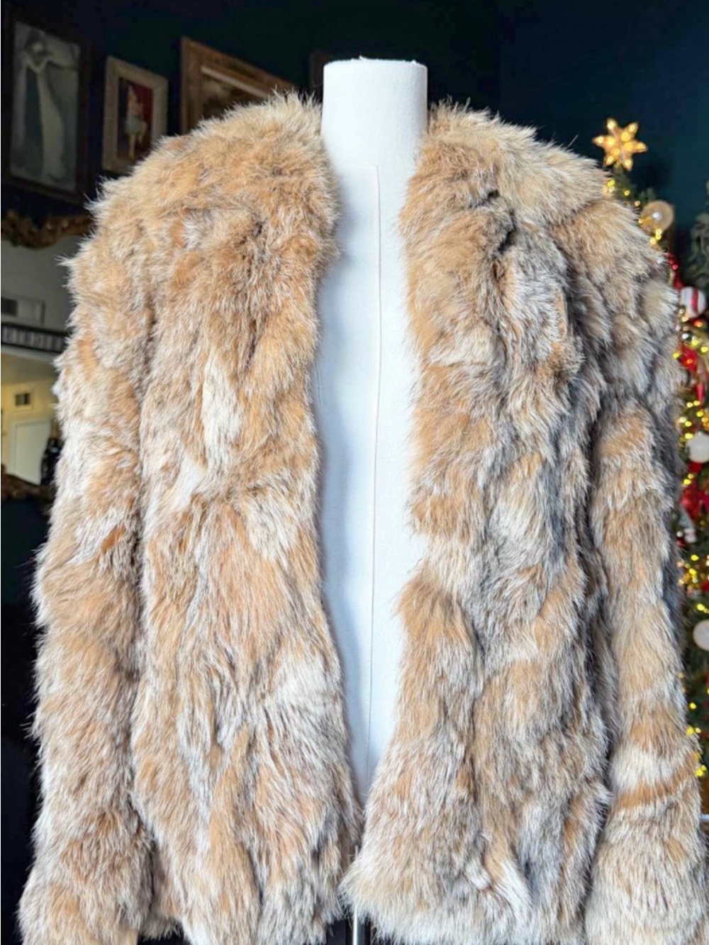 Vintage Fur Coat - Tan & Cream Plush Jacket